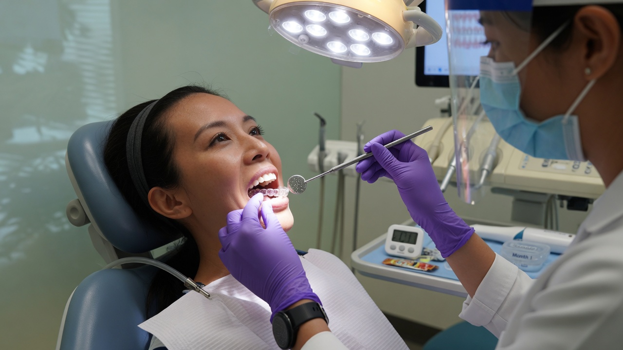 Suivi orthodontique un mois après la pose : vérification de l’adaptation de l’appareil