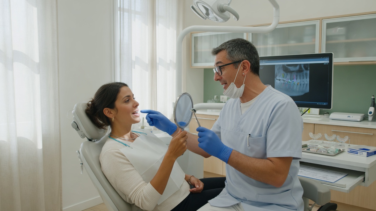 Consultation d’orthodontie avant la pose d’un appareil dentaire lingual