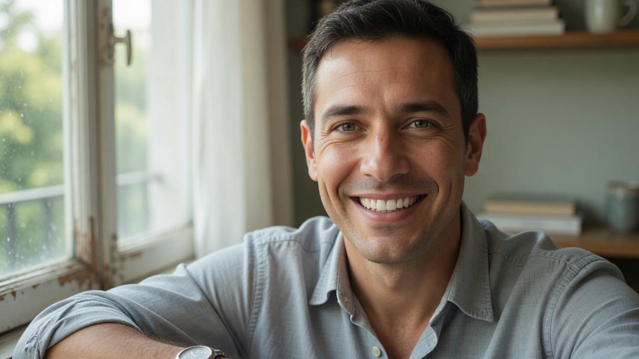 Sourire d’adulte après traitement par appareil lingual, dents alignées
