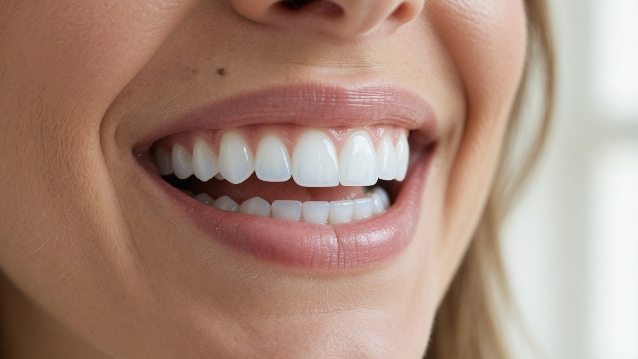 Sourire éclairci après un blanchiment dentaire par gouttière réalisé chez le dentiste