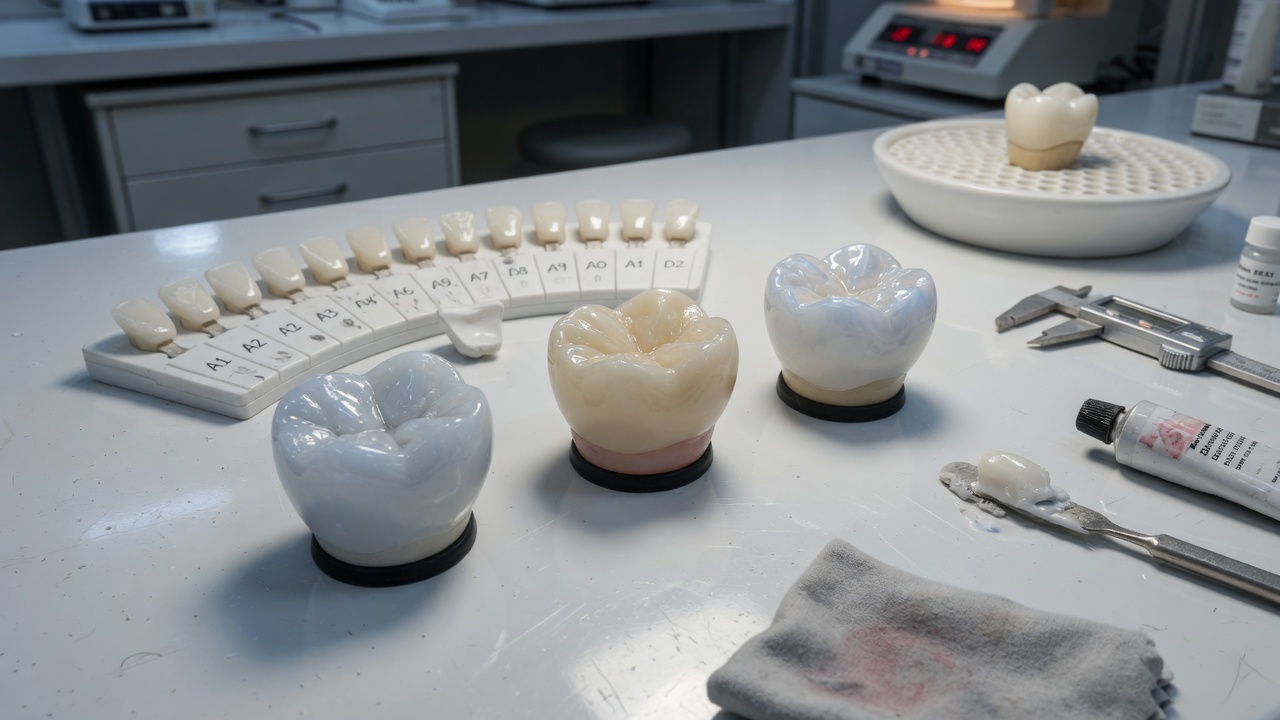 Échantillons de céramique et de zircone pour un bridge dentaire antérieur