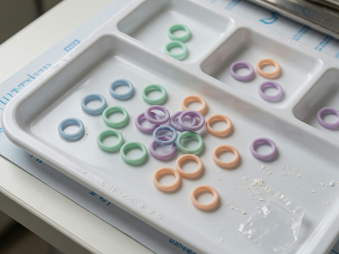 Élastiques orthodontiques de différentes forces prêts à être posés