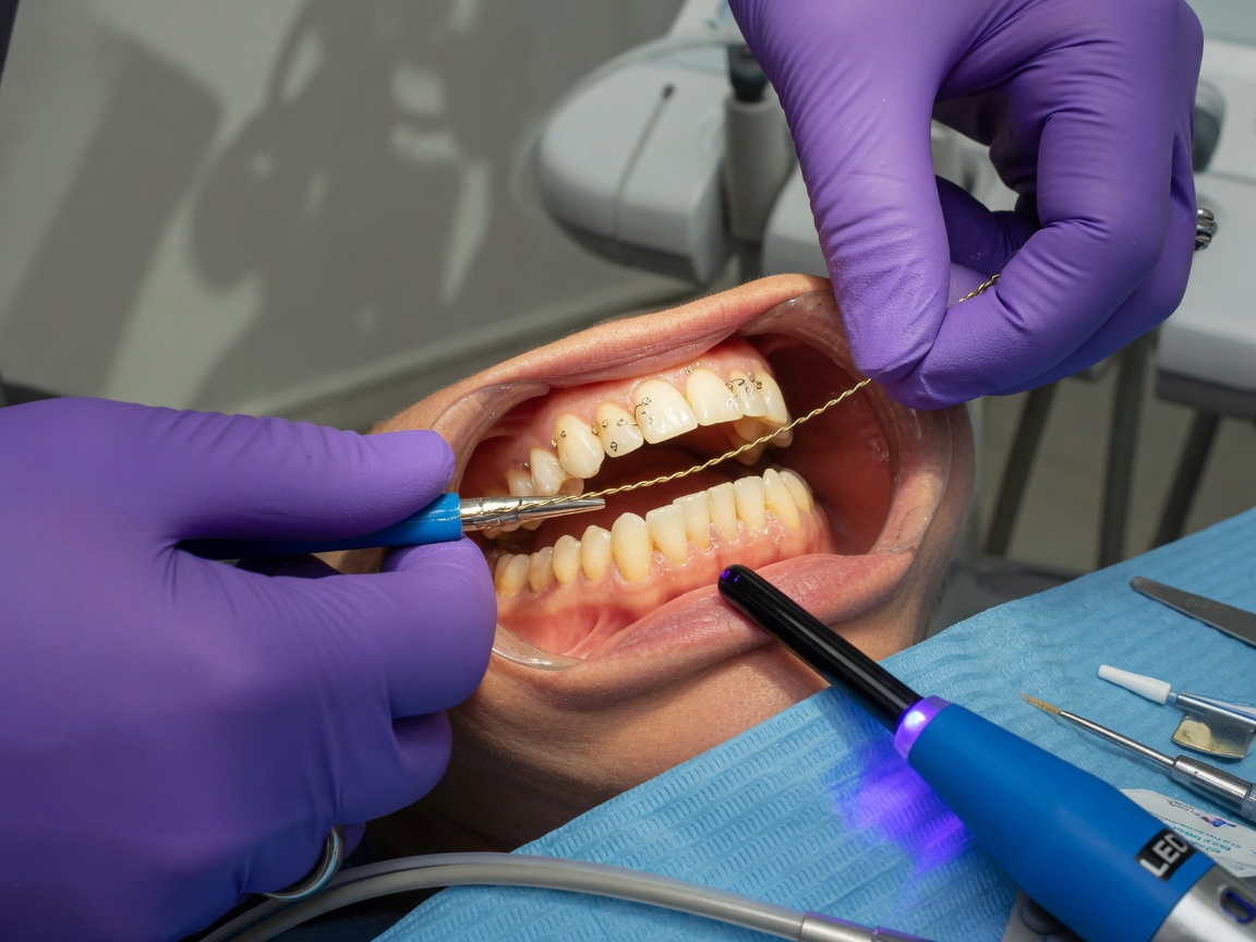 Pose d’un fil de contention au cabinet d’orthodontie