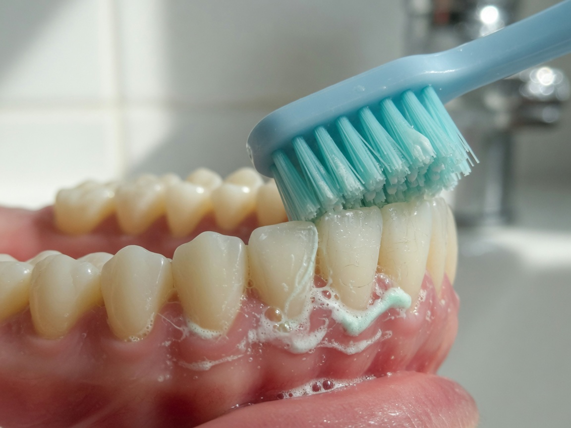 Brossage doux le long de la ligne gingivale pour limiter le décollement