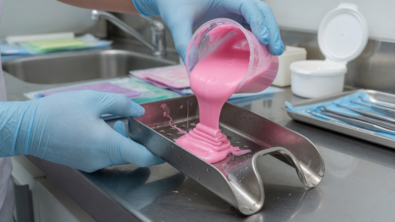 Prise d'empreinte pour une gouttière dentaire : étape que le prothésiste réalise à partir d'un modèle, pas d'un diagnostic