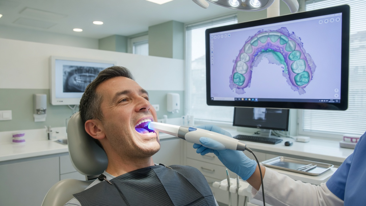 Empreinte optique 3D avant un plan d'orthodontie adulte