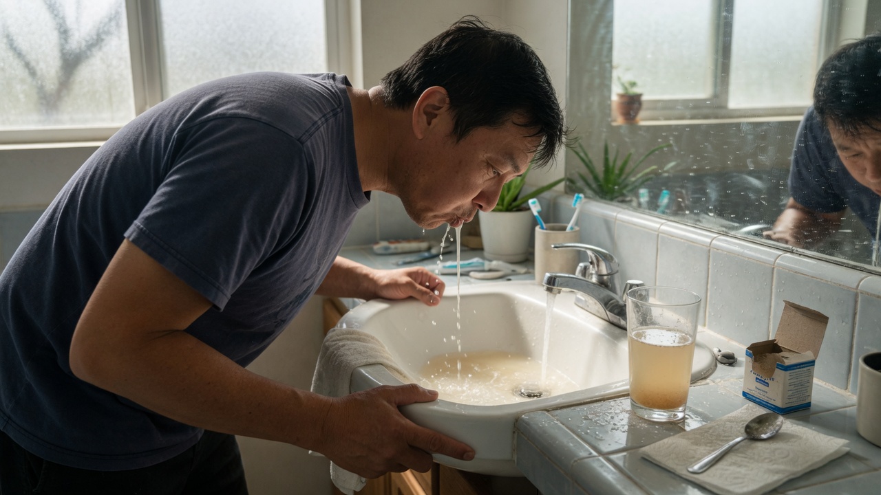 bain de bouche à l'eau salée pour limiter une infection dentaire