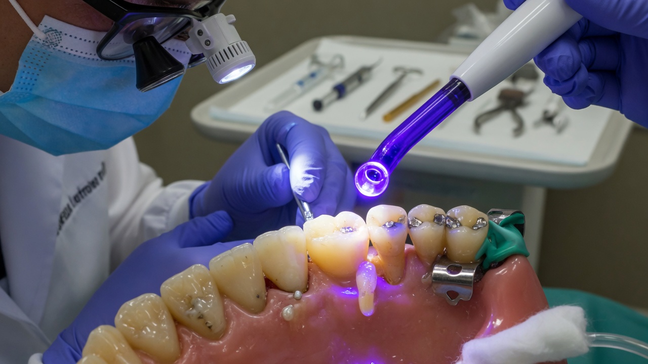 Sourire avec taquets dentaires en composite, discrets hors gouttière