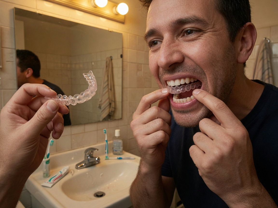 Gouttière de bruxisme sur modèle en plâtre, contrôle d’occlusion